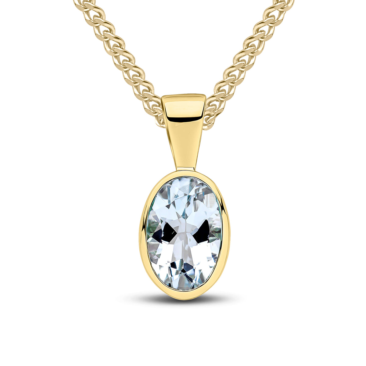 9CT YG 7X5 OVAL AQUA RUBOVER PENDANT