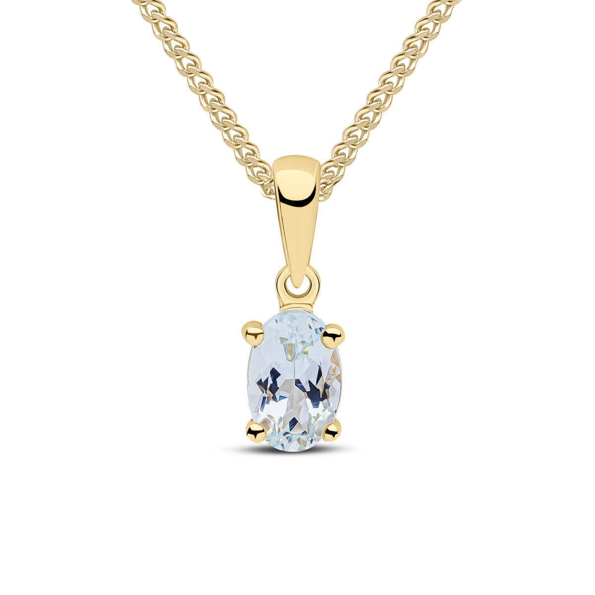 9CT YG 6X4 OVAL AQUA CLAW SET PENDANT