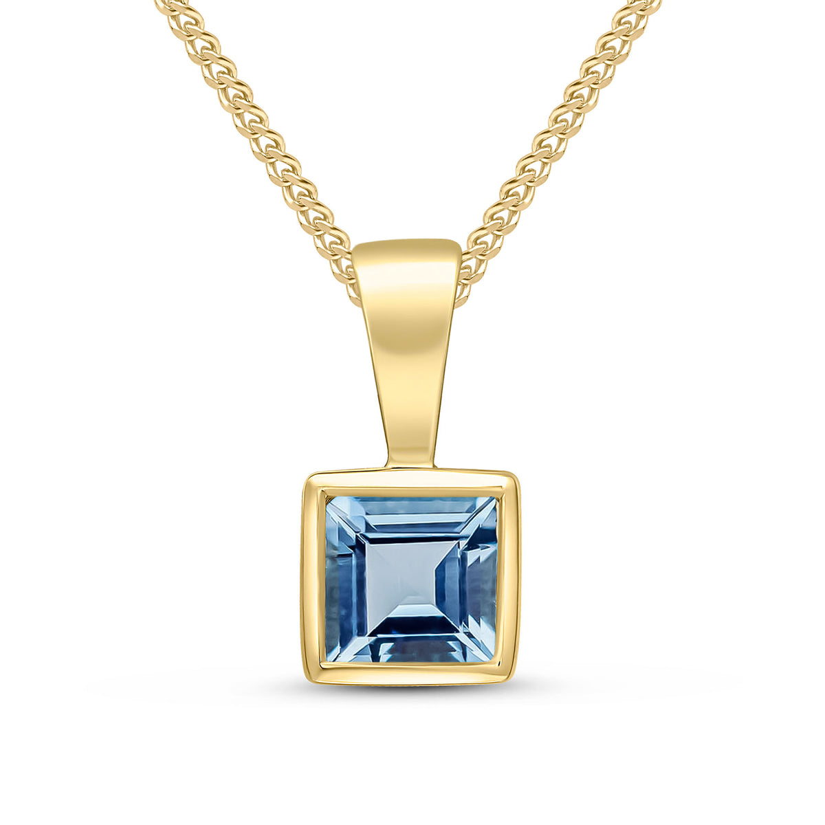 9CT YG 4MM SQUARE AQUA RUBOVER PENDANT