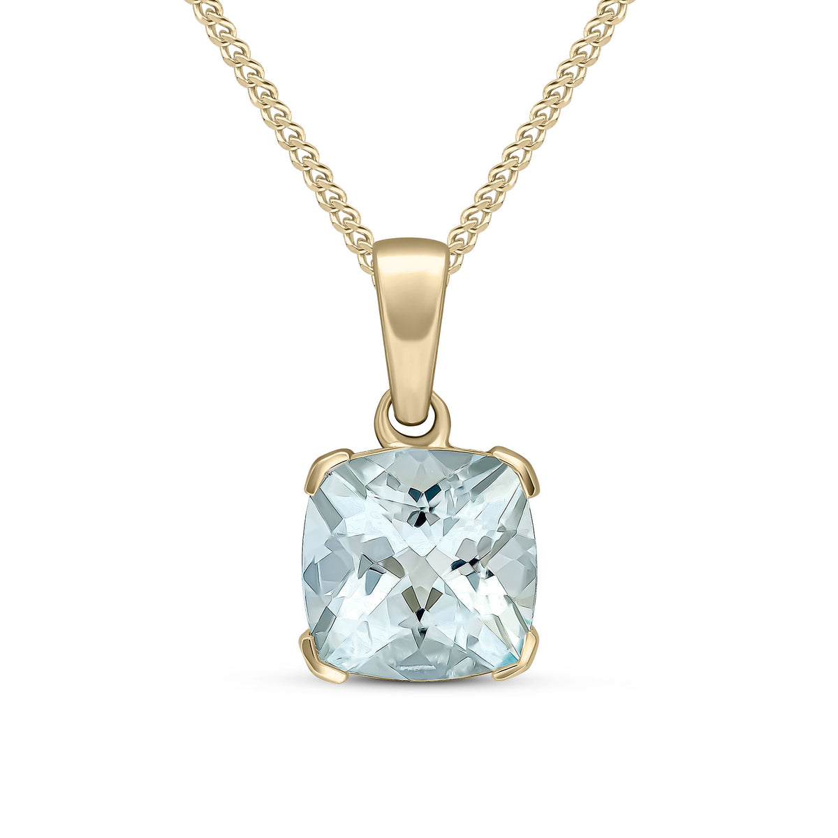 9CT YG 8MM CUSHION AQUA CLAW SET PENDNAT