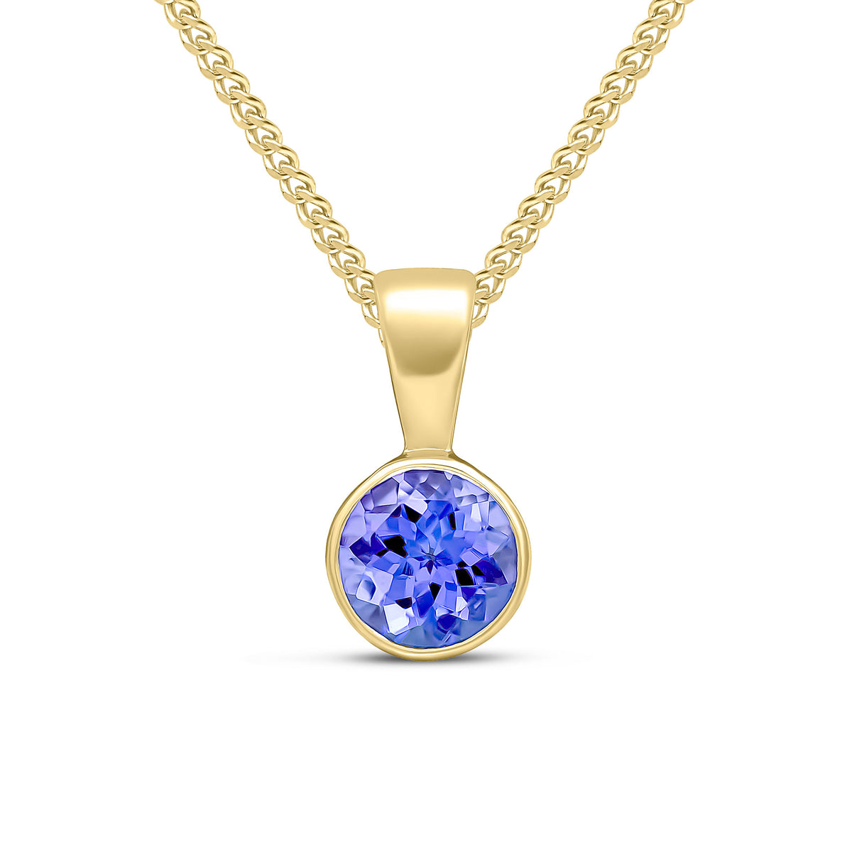 9CT YG 5MM ROUND TANZANITE RUBOVER PENDANT