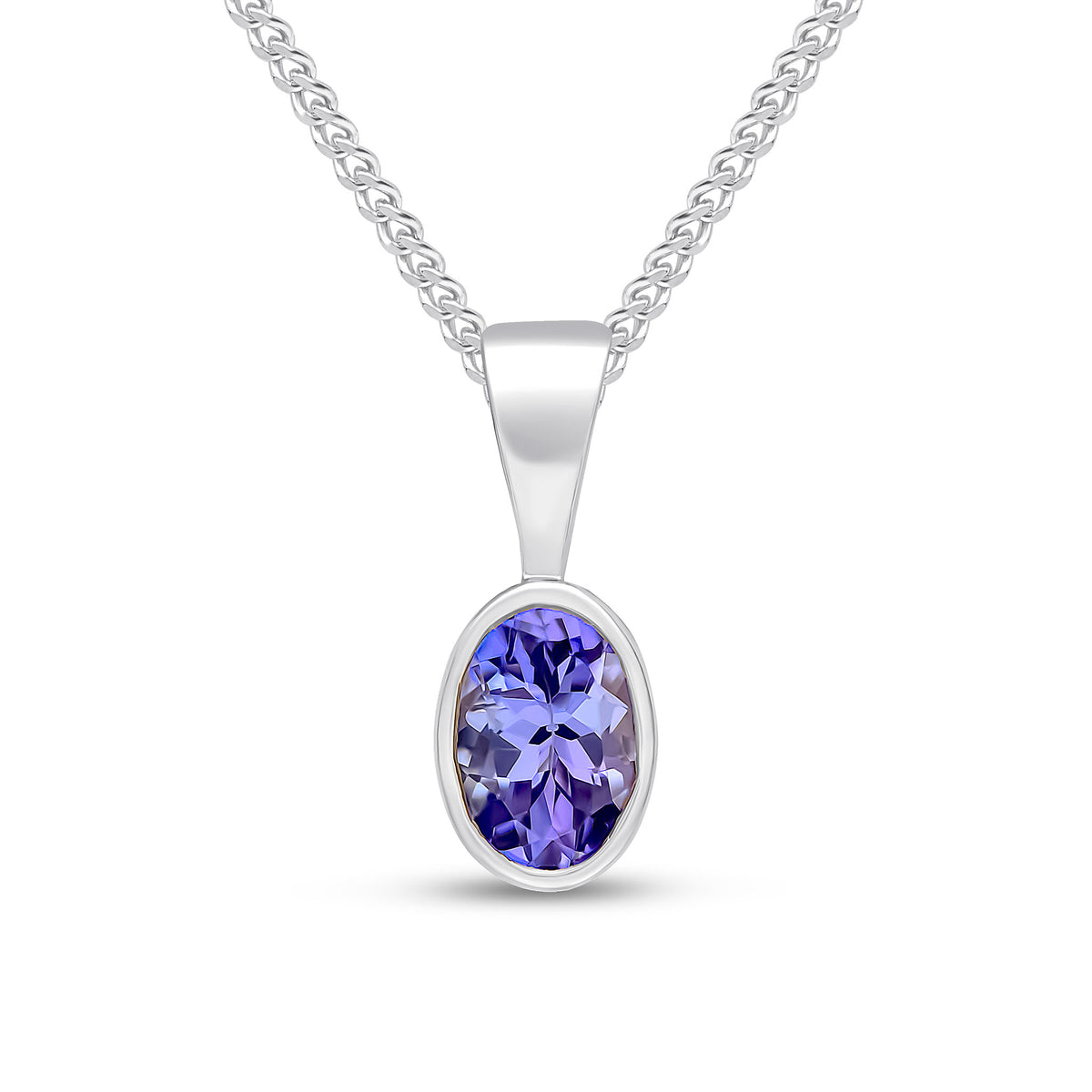 9CT WG 6X4 OVAL TANZANITE RUBOVER PENDANT