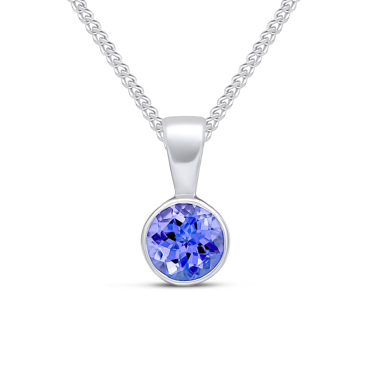 9CT WG 5MM ROUND TANZANITE RUBOVER PENDANT