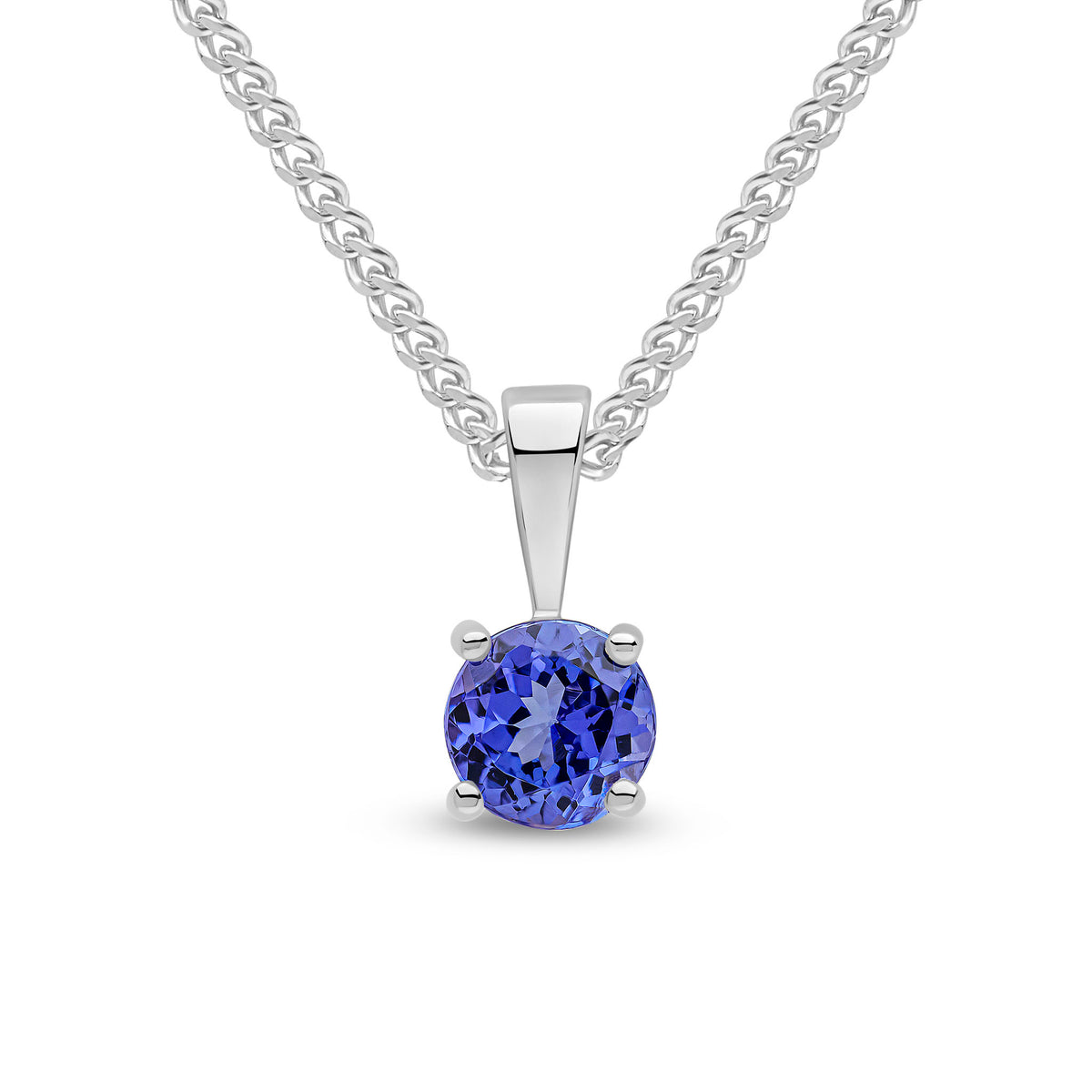 9CT WG 5MM ROUND TANZANITE 4 CLAW SINGLE STONE PENDANT