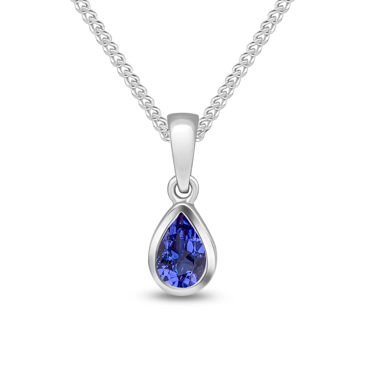 9CT WG 6X4 PEARSHAPE TANZANITE RUBOVER SINGLE STONE PENDANT