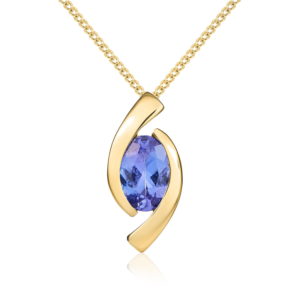 9CT YG 6X4 OVAL TANZANITE 'EYE' PENDANT