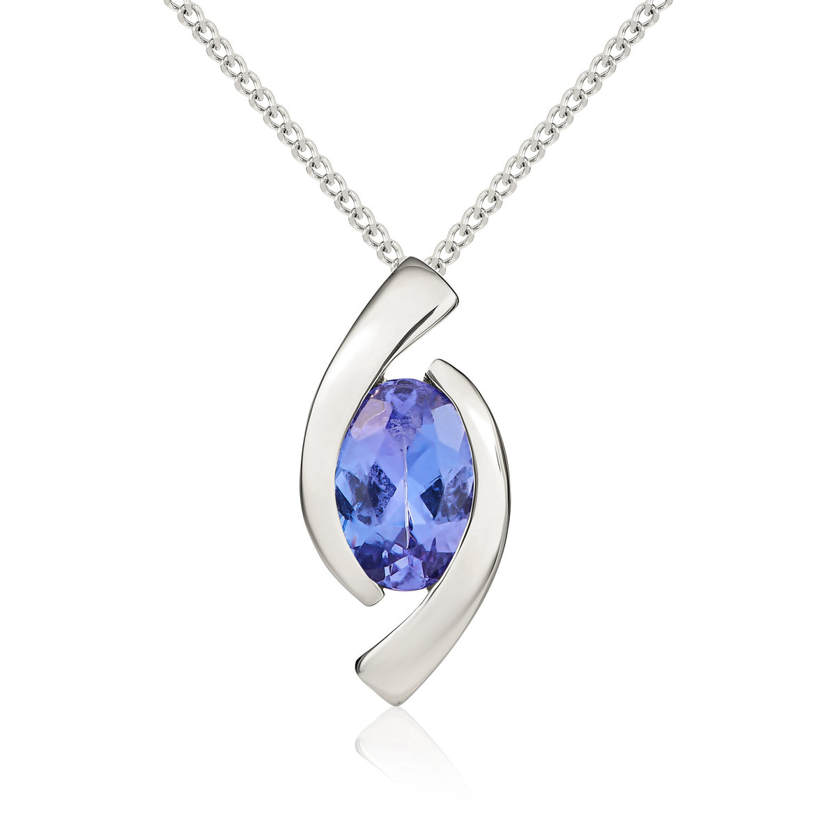 9CT WG 6X4 OVAL TANZANITE 'EYE' PENDANT