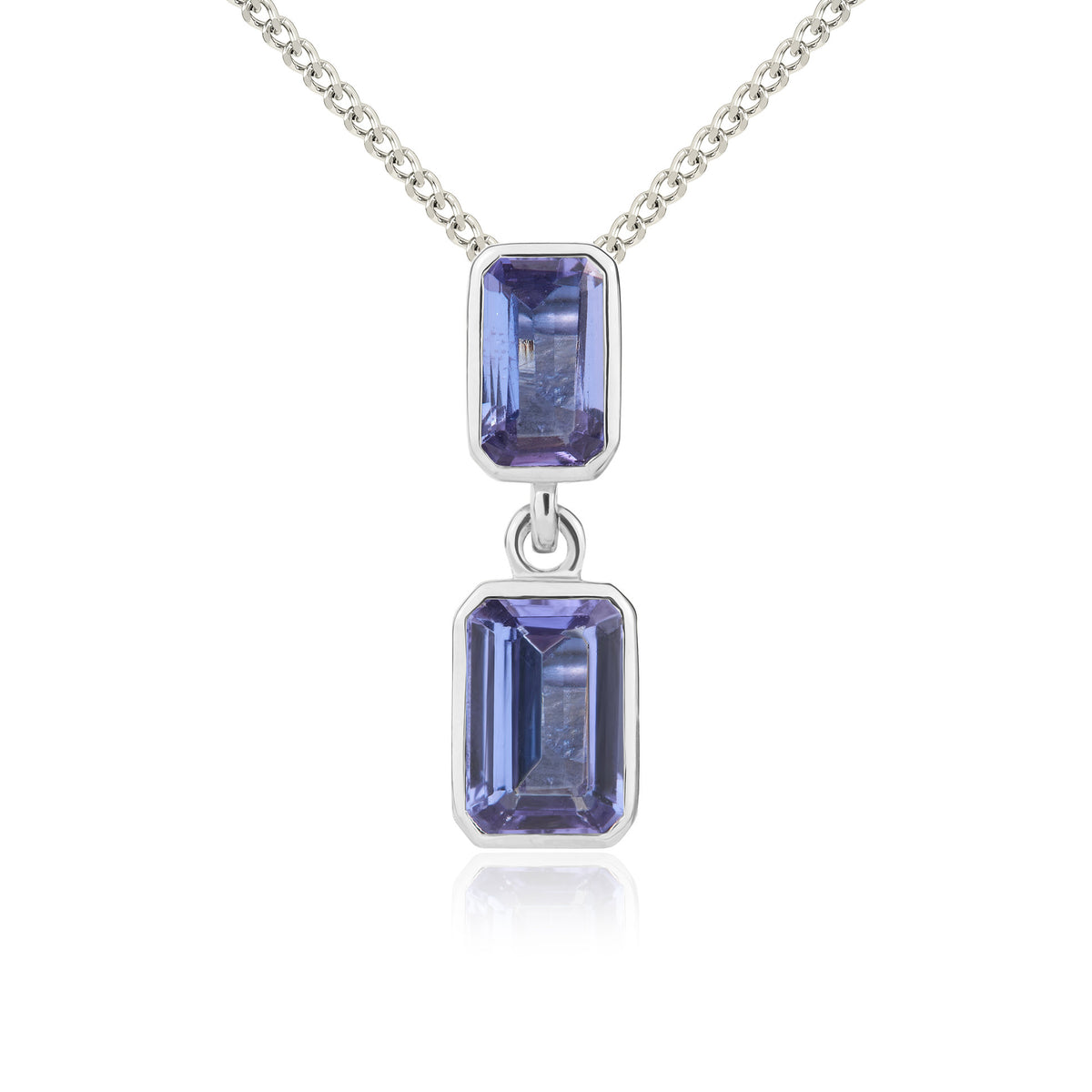 9CT WG OCTAGON TANZANITE 2ST RUBOVER PENDANT