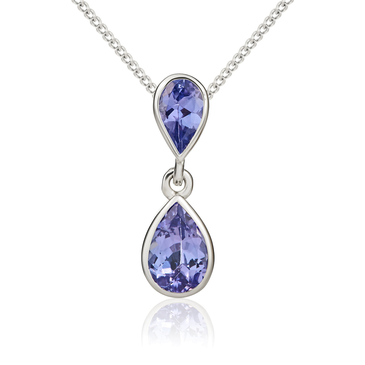 9CT WG PEARSHAPE TANZANITE RUBOVER 2ST DROP PENDANT