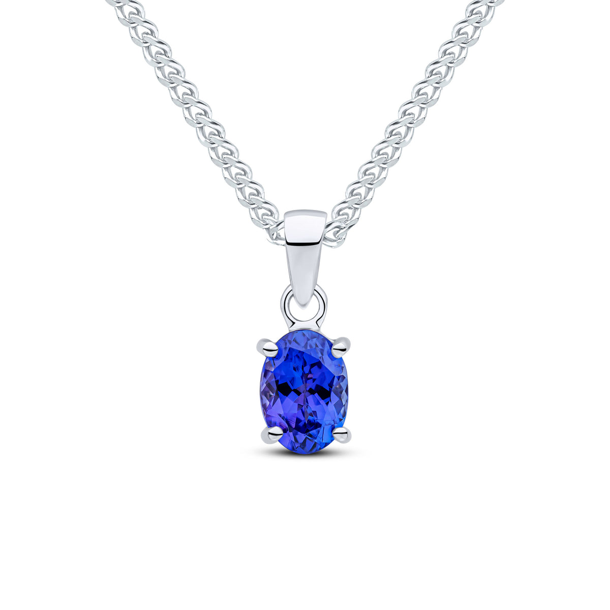 9CT WG 7X5MM OVAL TANZANITE CLAW SET PENDANT