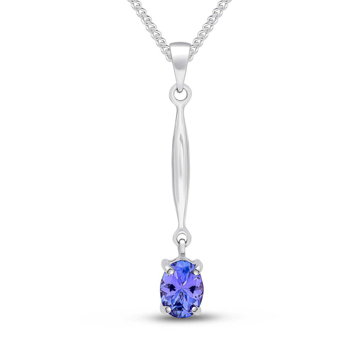 9CT WG 7X5 OVAL CLAW TANZANITE AND BAR PENDANT