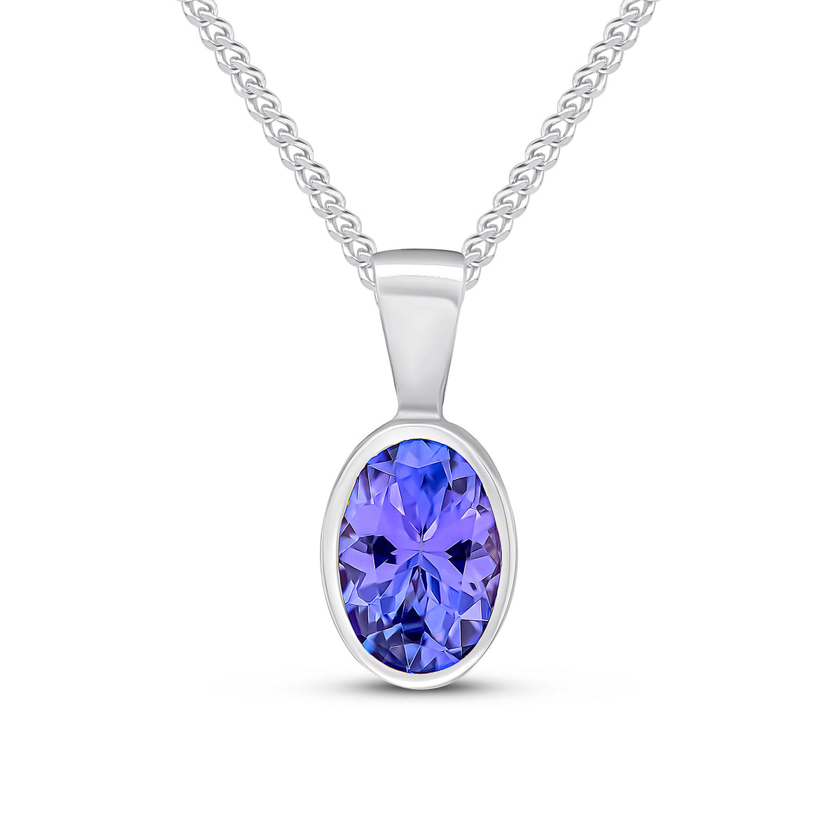 9CT WG 7X5 OVAL TANZANITE RUBOVER PENDANT