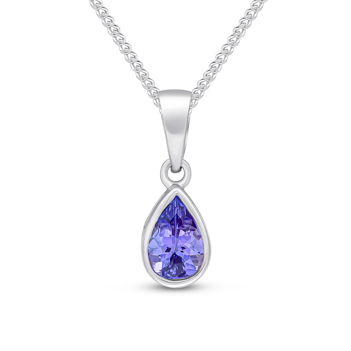 9CT WG 7X5 PEARSHAPE TANZANITE RUBOVER PENDANT