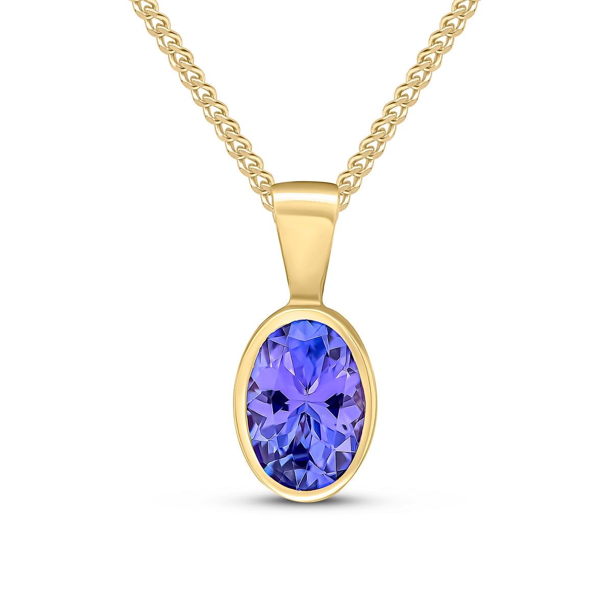 9CT YG 7X5 OVAL TANZANITE RUBOVER PENDANT