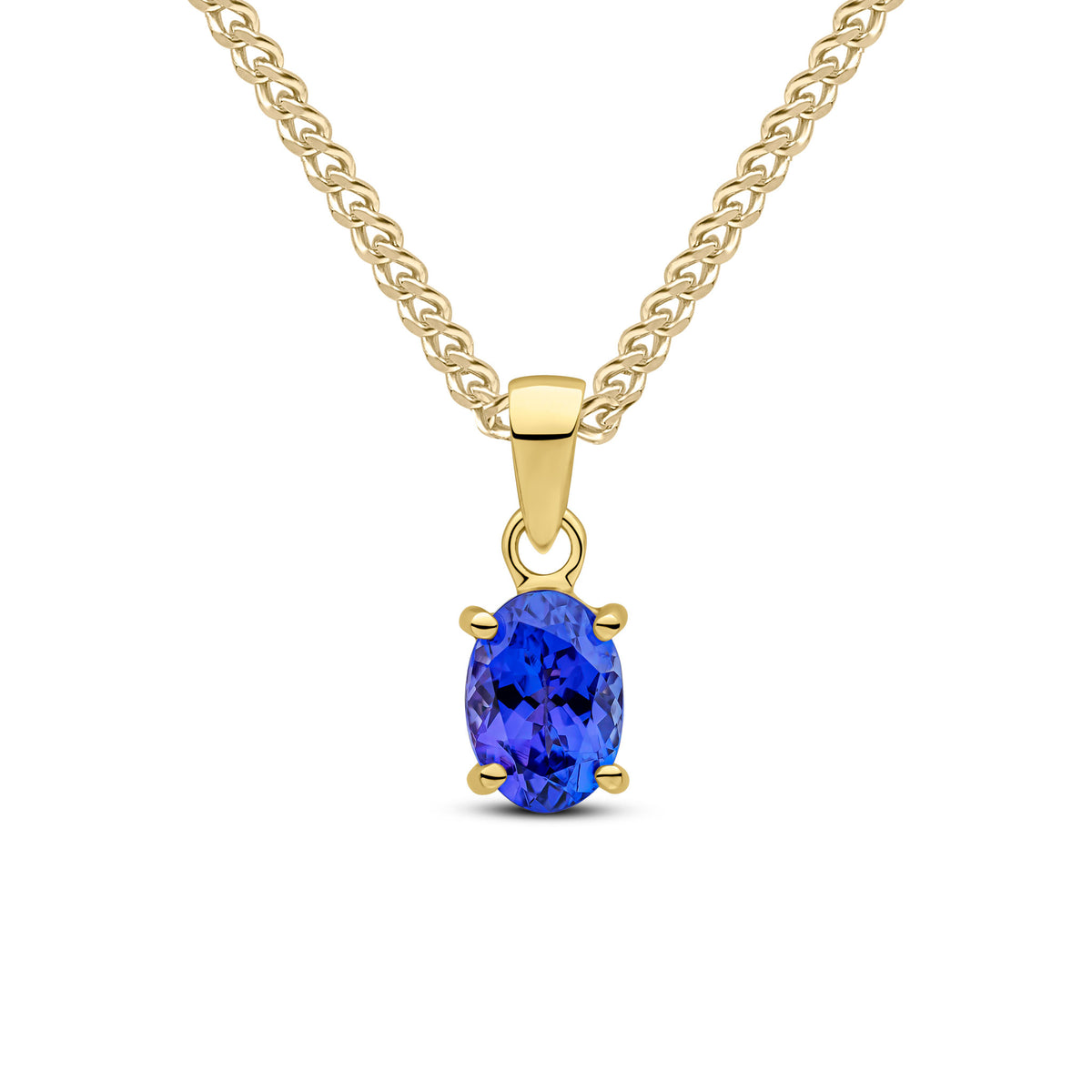 9CT YG 7X5 OVAL TANZANITE CLAW SET PENDANT