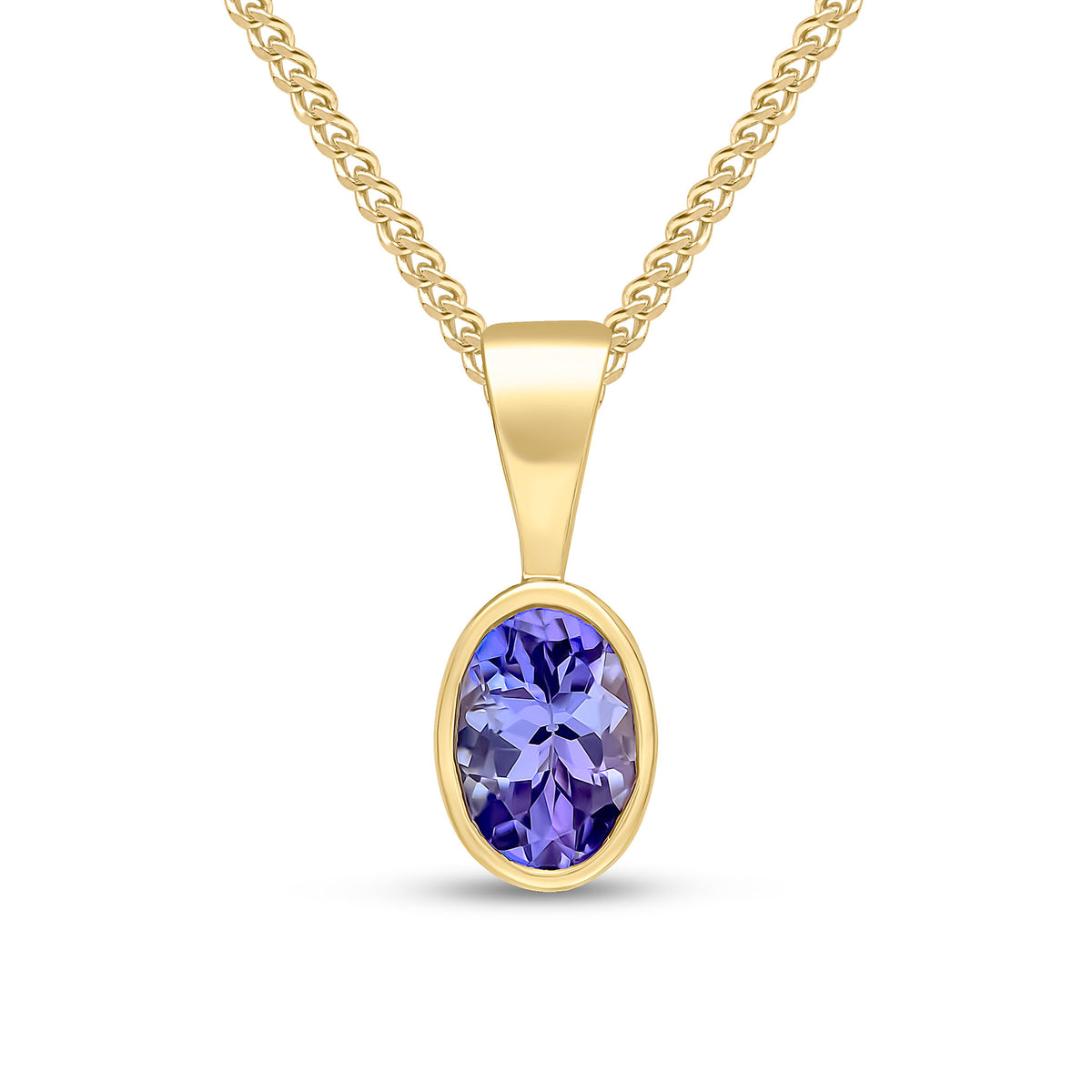 9CT YG 6X4 OVAL TANZANITE RUBOVER PENDANT