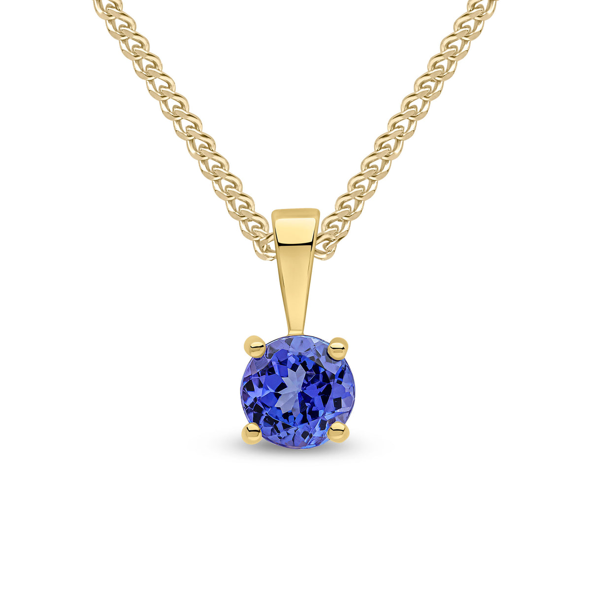 9CT YG 5MM ROUND TANZANITE 4 CLAW PENDANT