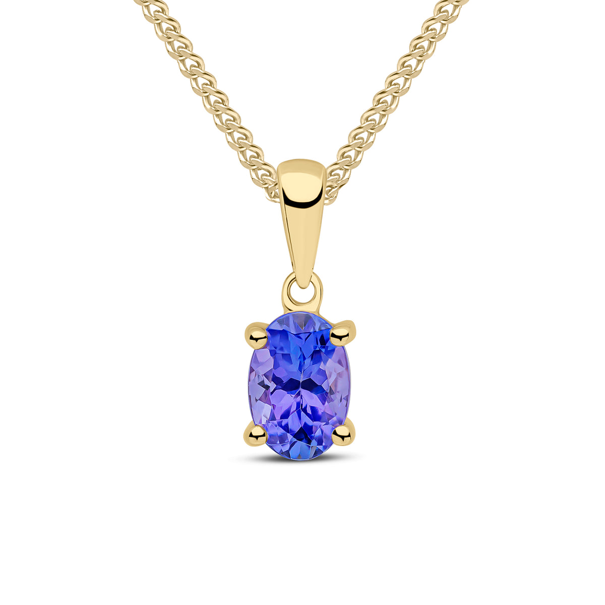 9CT YG 6X4 OVAL TANZANITE CLAW PENDANT