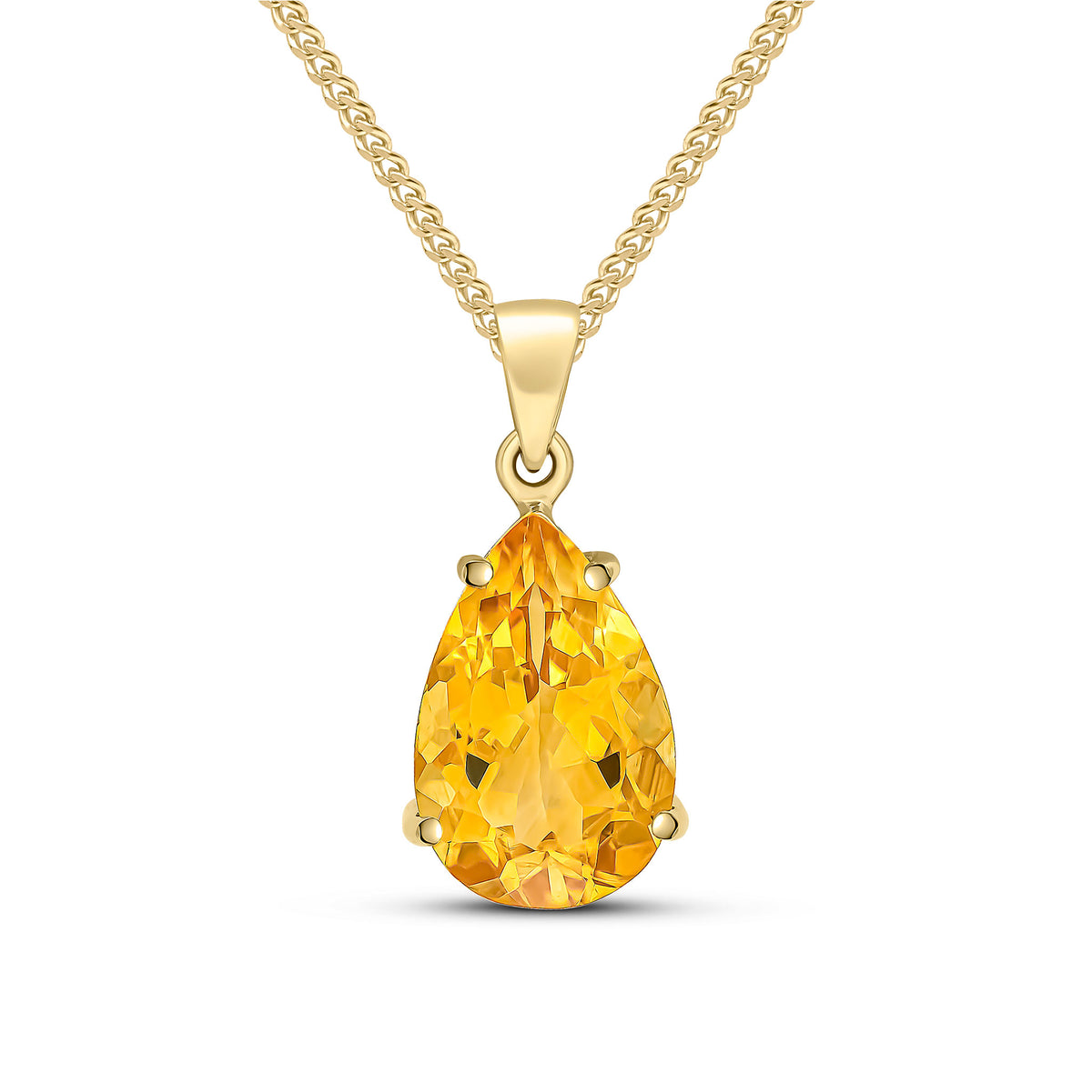 9CT YG 14X9 PEARSHAPE CITRINE CLAW SET PENDANT