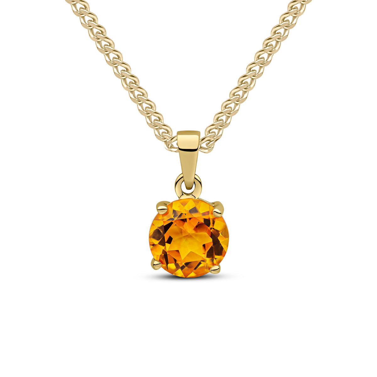 9CT YG 8MM ROUND CITRINE CLAW SET PENDANT