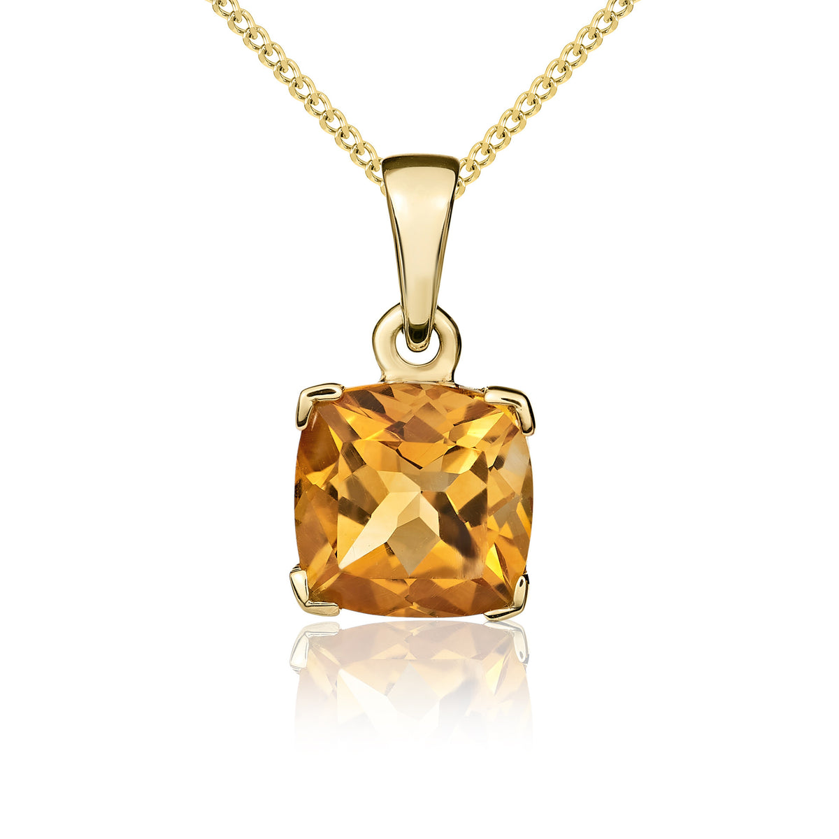 9CT YG 8MM CUSHION CITRINE CLAW SET PENDANT