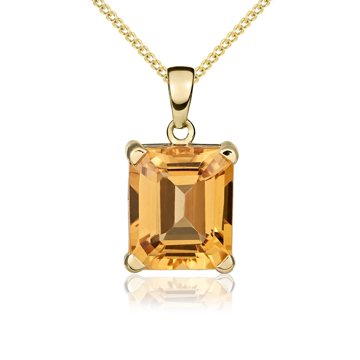 9CT YG 12X10 OCTAGON CITRINE CLAW SET PENDANT