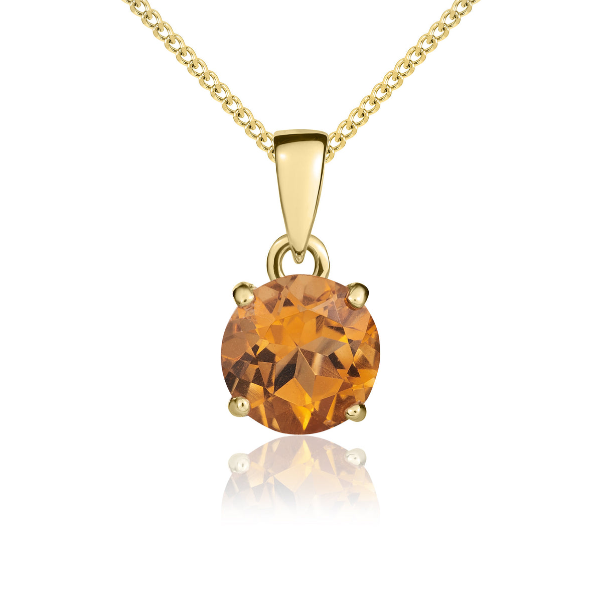 9CT YG 7MM ROUND CITRINE CLAW SET PENDANT