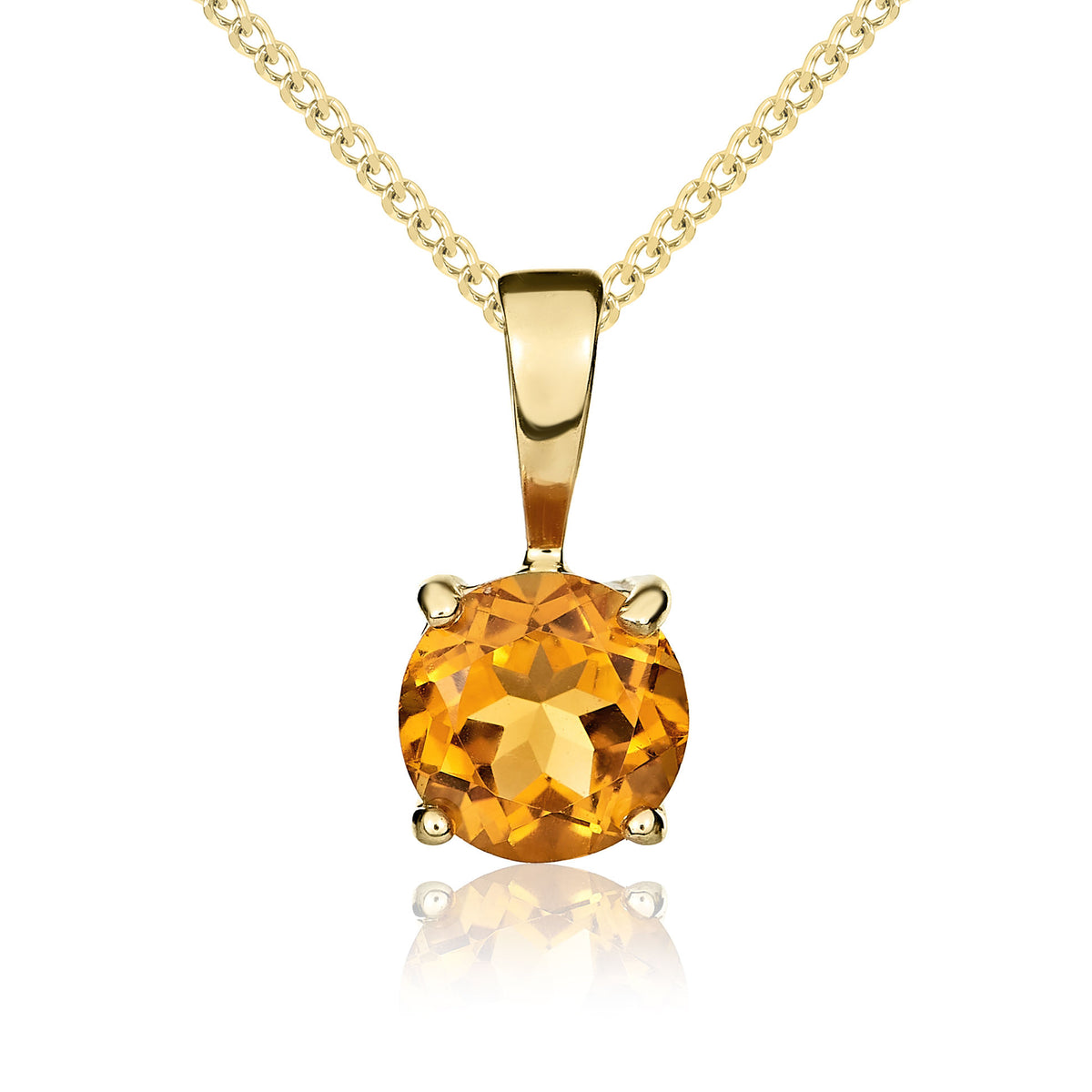 9CT YG 6MM ROUND CITRINE 4 CLAW PENDANT