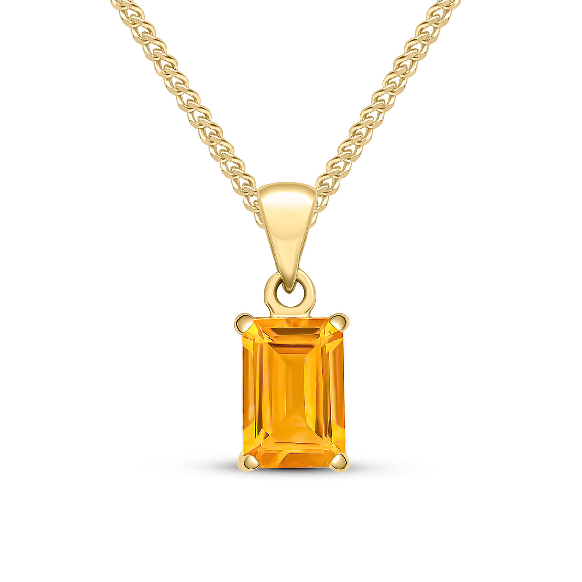 9CT YG 7X5MM OCTAGON CITRINE CLAW SET PENDANT