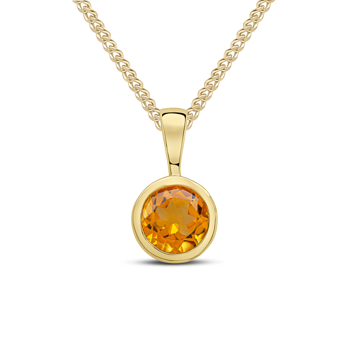 9CT YG 6MM ROUND CITRINE RUBOVER PENDANT