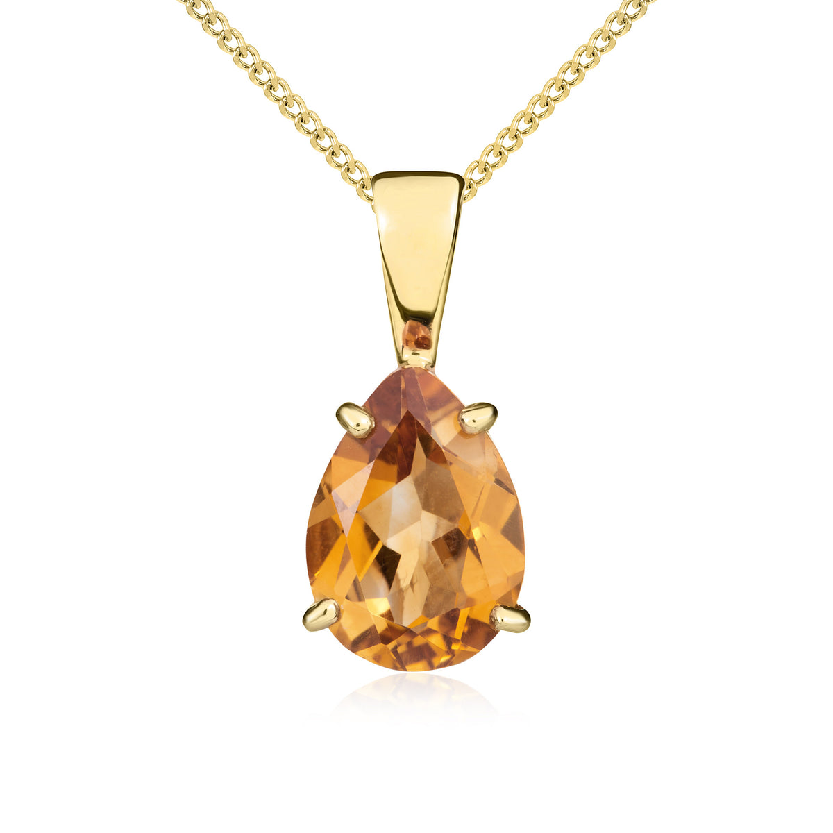 9CT YG 10X7 PEARSHAPE CITRINE CLAW SET PENDANT