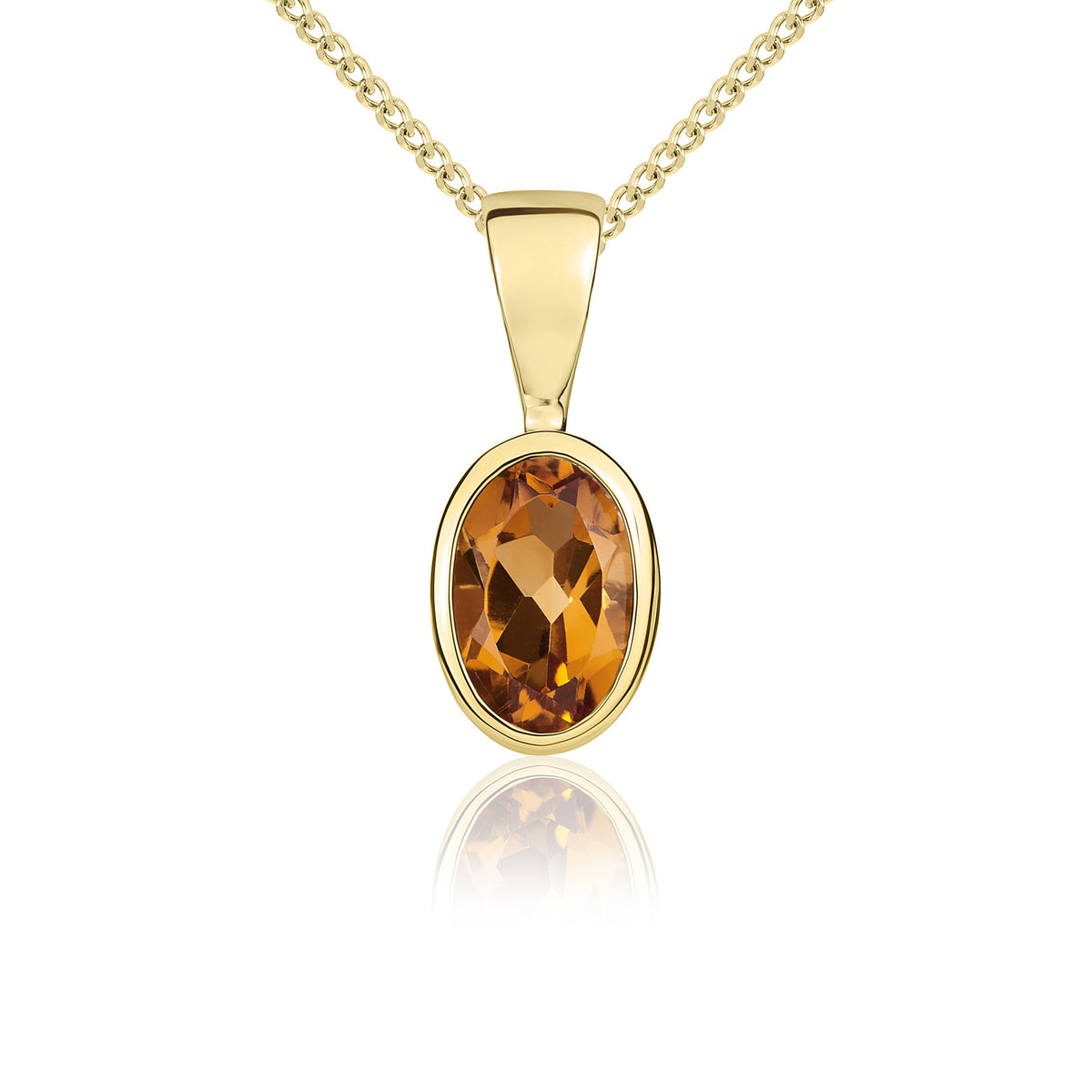 9CT YG 6X4MM OVAL CITRINE RUBOVER PENDANT