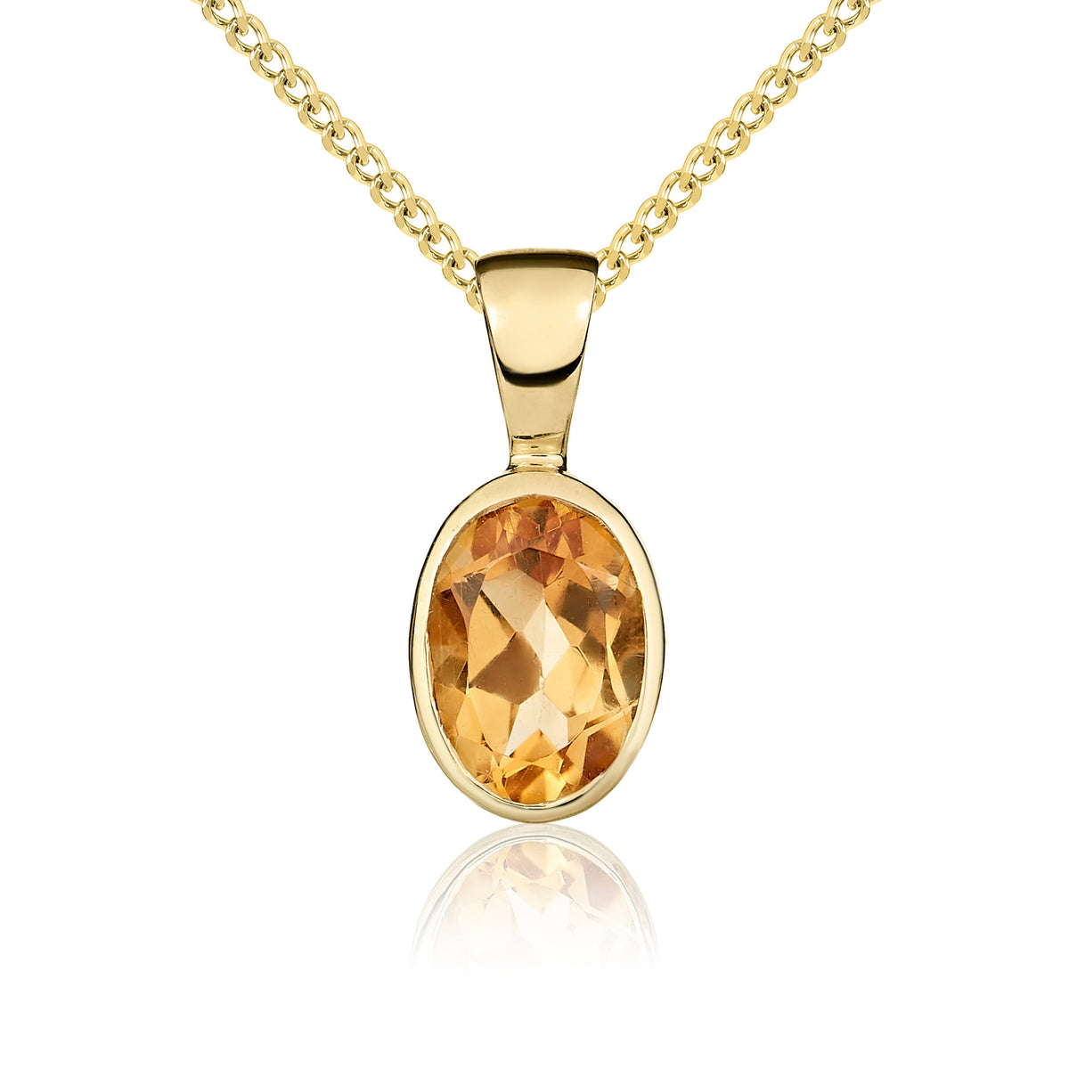 9CT YG 7X5MM OVAL CITRINE RUBOVER PENDANT