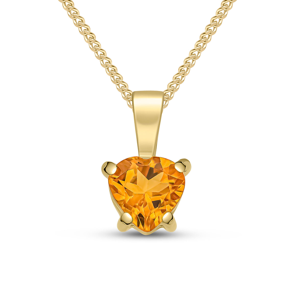 9CT YG 6MM HEARTSHAPE CITRINE CLAW SET PENDANT