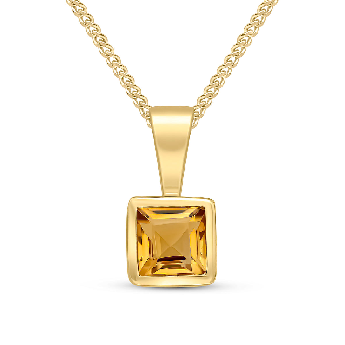 9CT YELLOW GOLD 4MM SQUARE CITRINE RUBOVER PENDANT