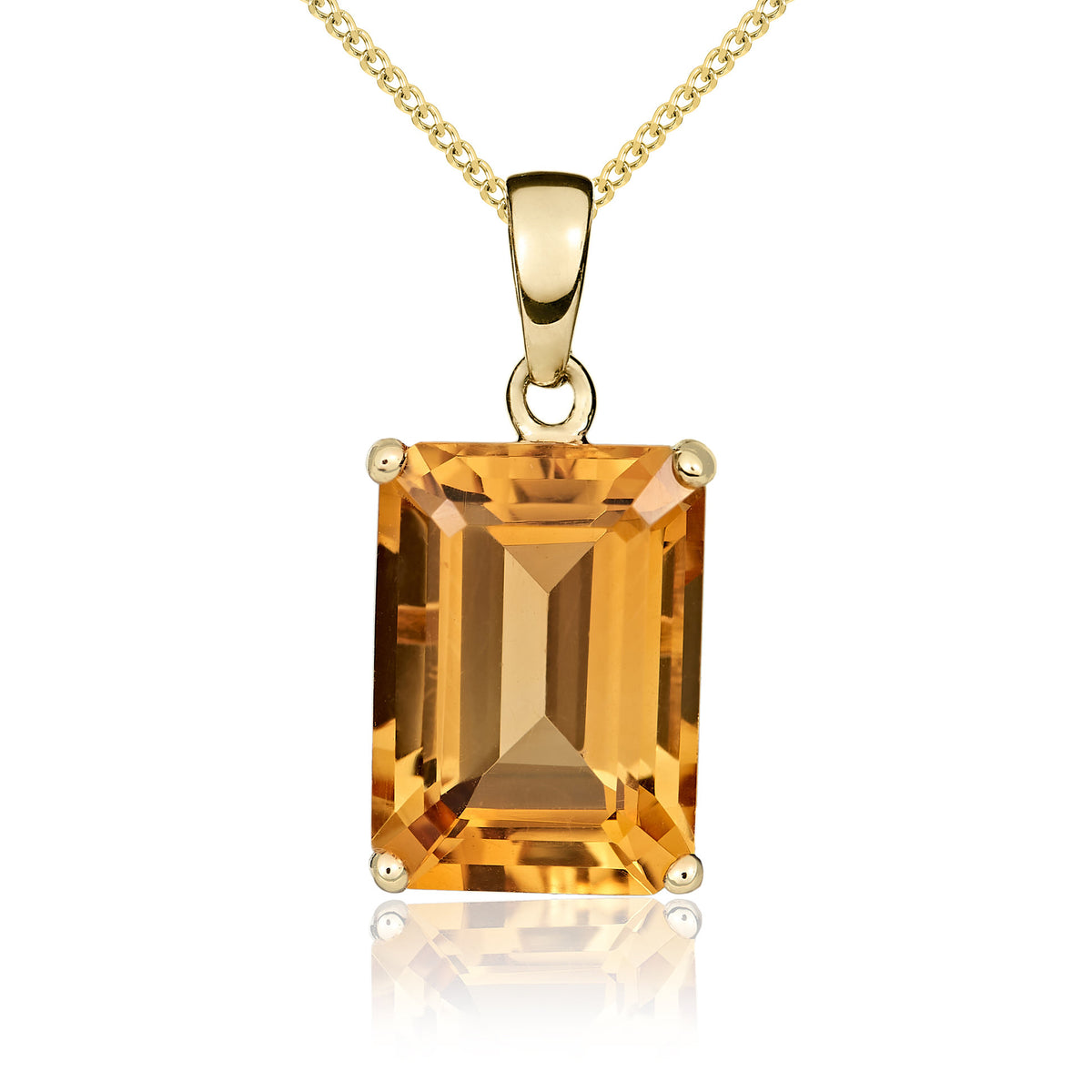 9CT YG 14X10MM OCTAGON CITRINE CLAW SET PENDANT