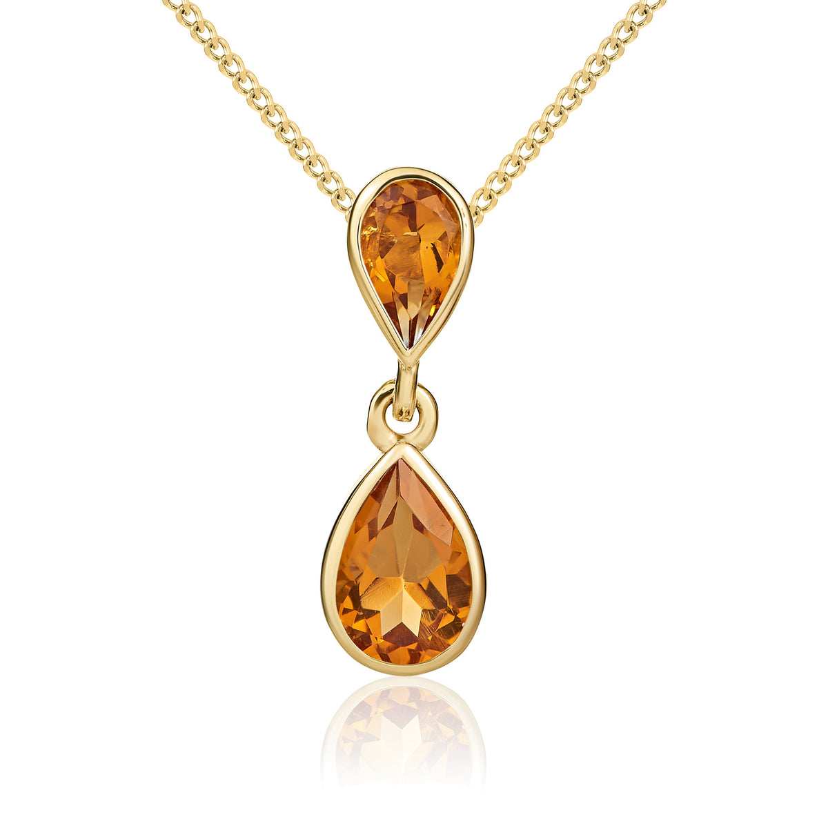 9CT YG PEARSHAPE CITRINE RUBOVER 2ST DROP PENDANT
