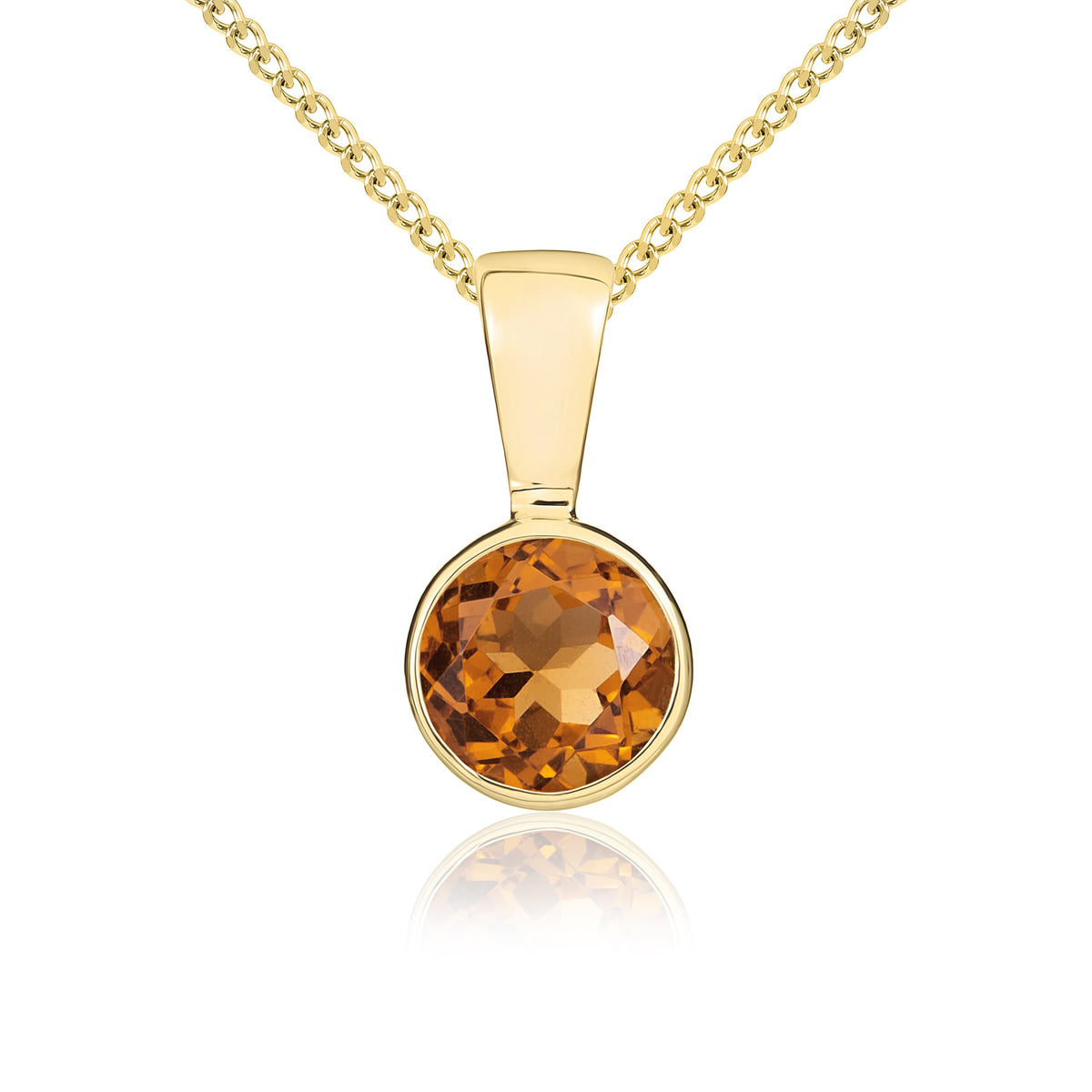 9CT YG 5MM ROUND CITRINE RUBOVER PENDANT