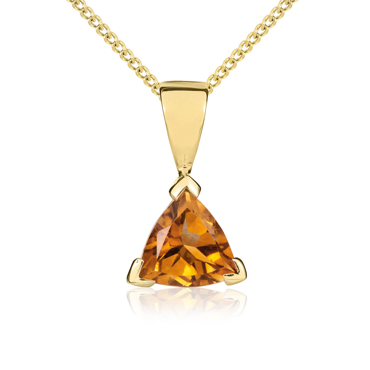 9CT YG 6MM TRILLIANT CITRINE CLAW SET PENDANT
