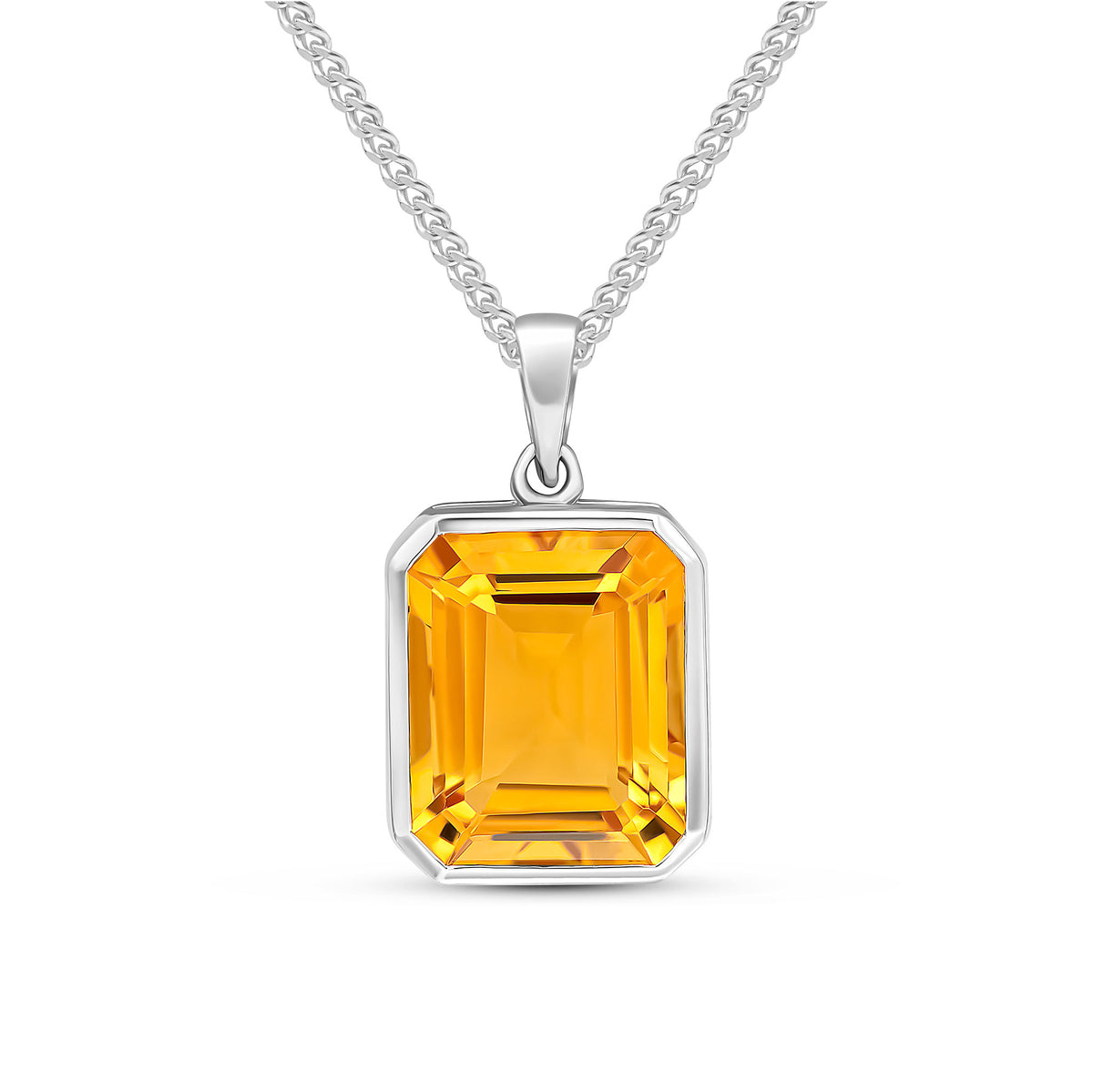 9CT WG 12X10 OCTAGON CITRINE RUBOVER PENDANT