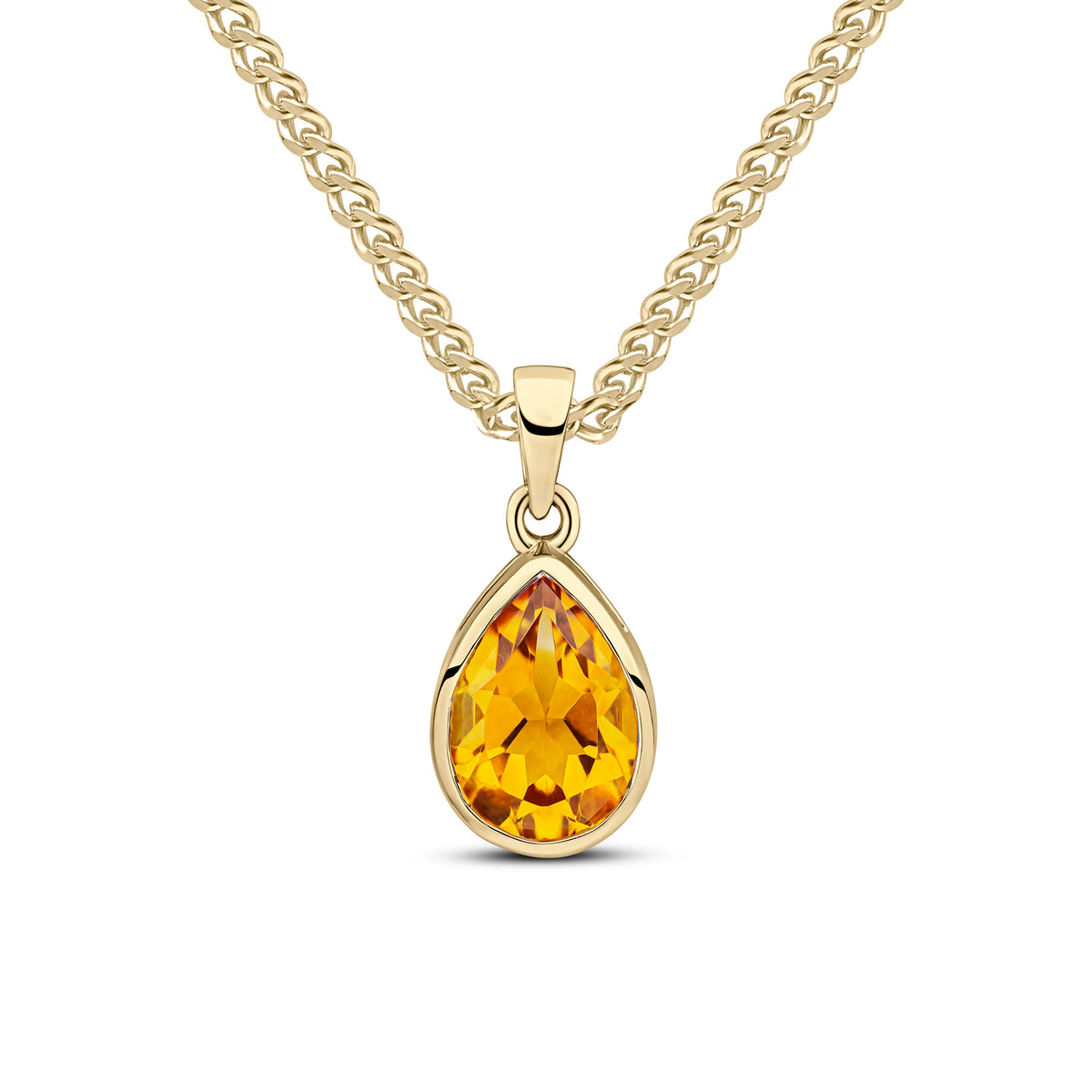 9CT YG 10X7MM PEARSHAPE CITRINE RUBOVER PENDANT