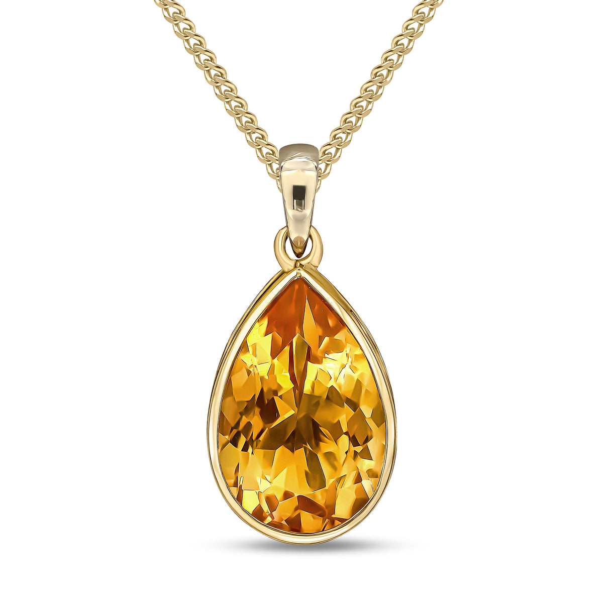 9CT YG 14X9 PEARSHAPE CITRINE RUBOVER PENDANT