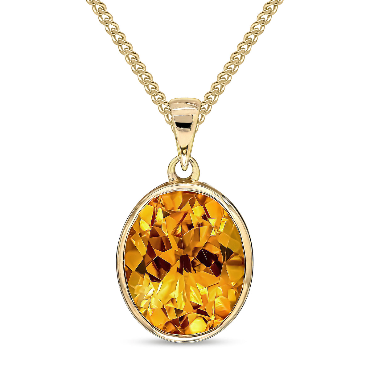 9CT YG 12X10 OVAL CITRINE RUBOVER PENDANT