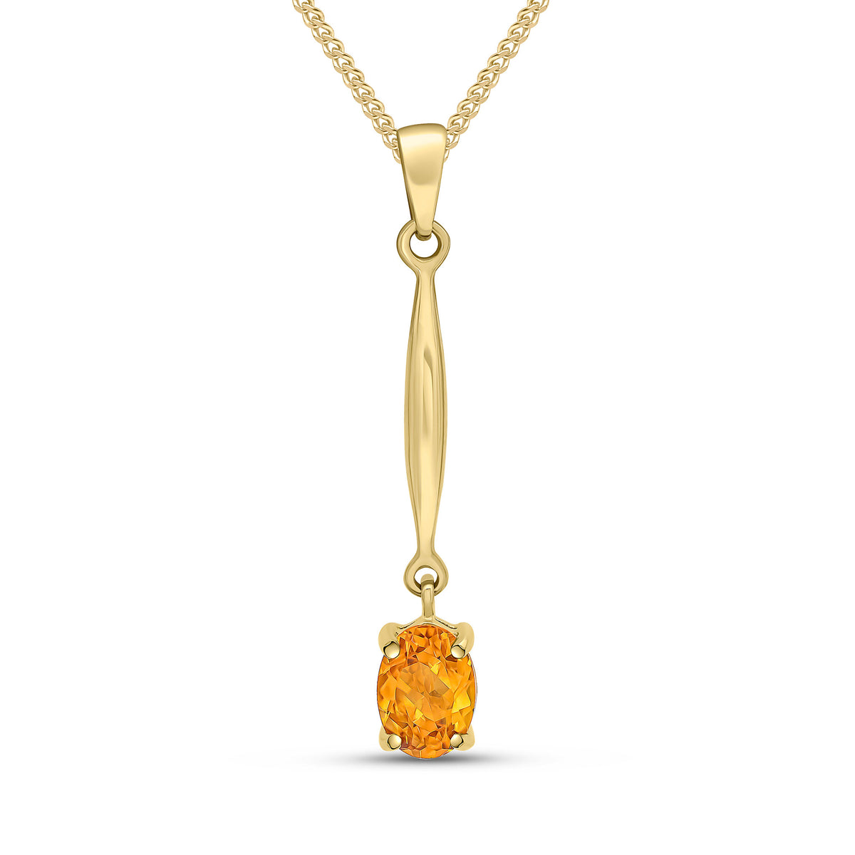 9CT YG 7X5 OVAL CLAW CITRINE AND BAR PENDANT