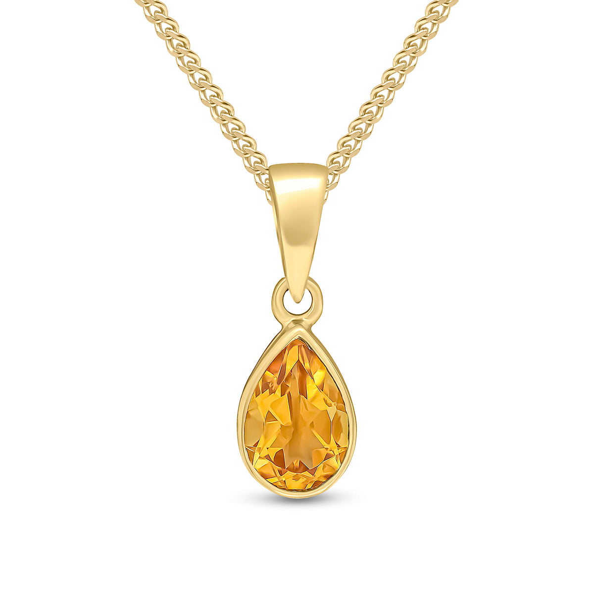 9CT YG 7X5 PEARSHAPE CITRINE RUBOVER PENDANT