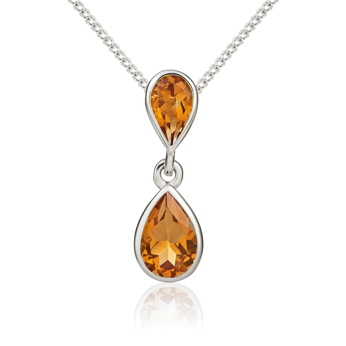 9CT WG PEARSHAPE CITRINE RUBOVER 2ST DROP PENDANT