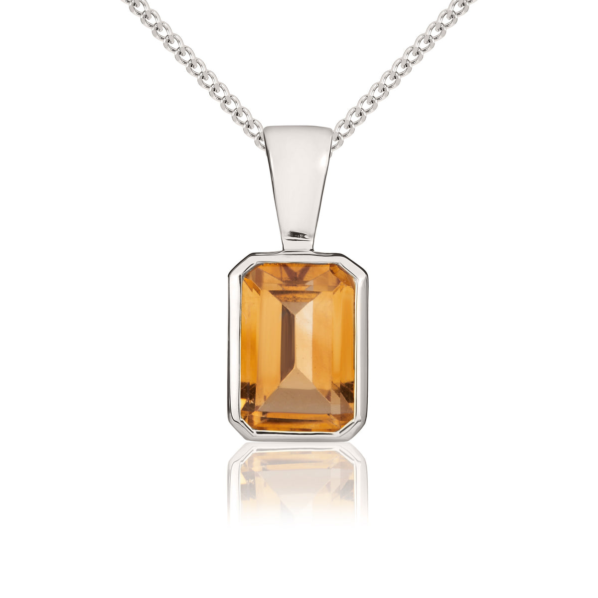 9CT WG 7X5 OCTAGONAL CITRINE RUBOVER PENDANT