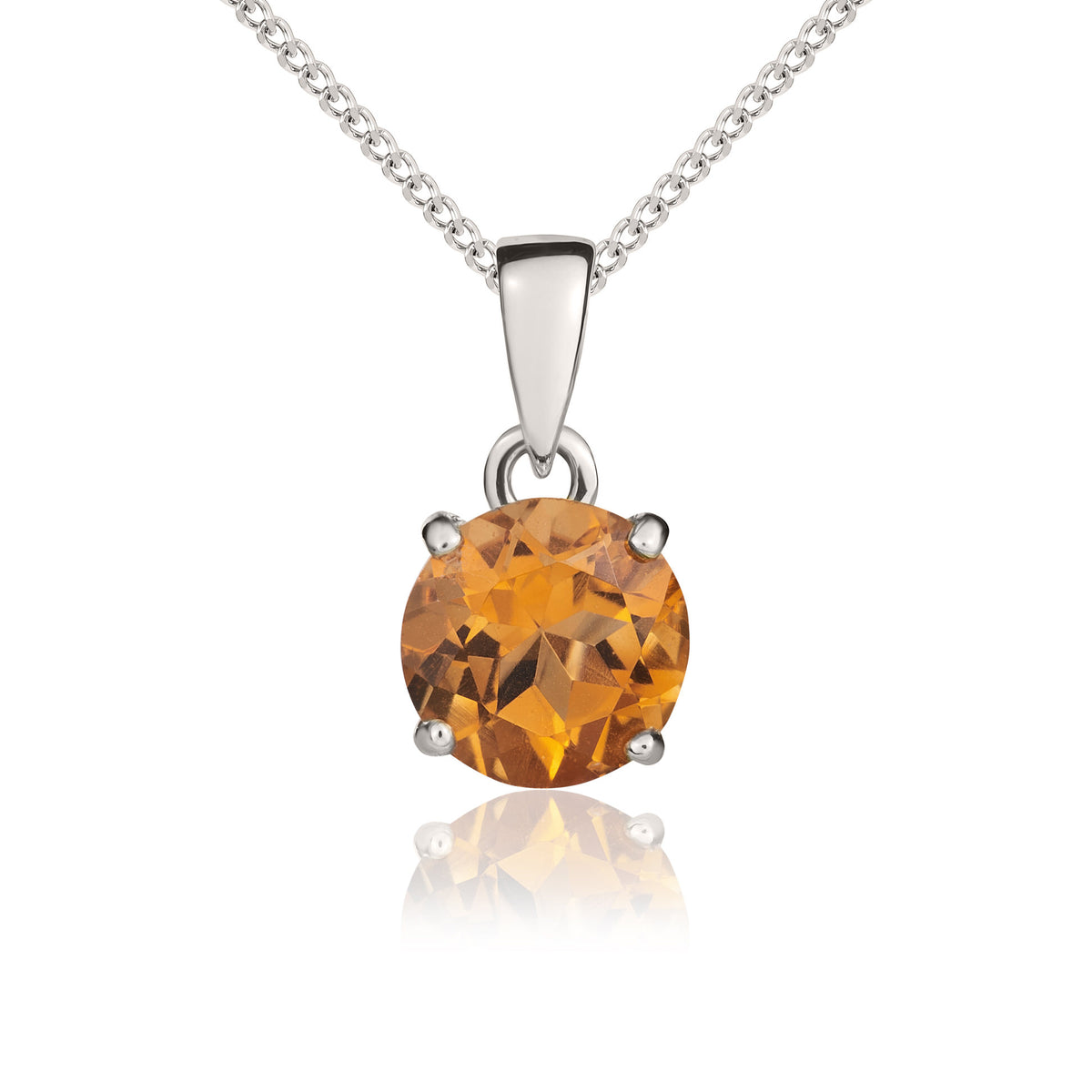 9CT WG 7MM ROUND CITRINE CLAW SET PENDANT