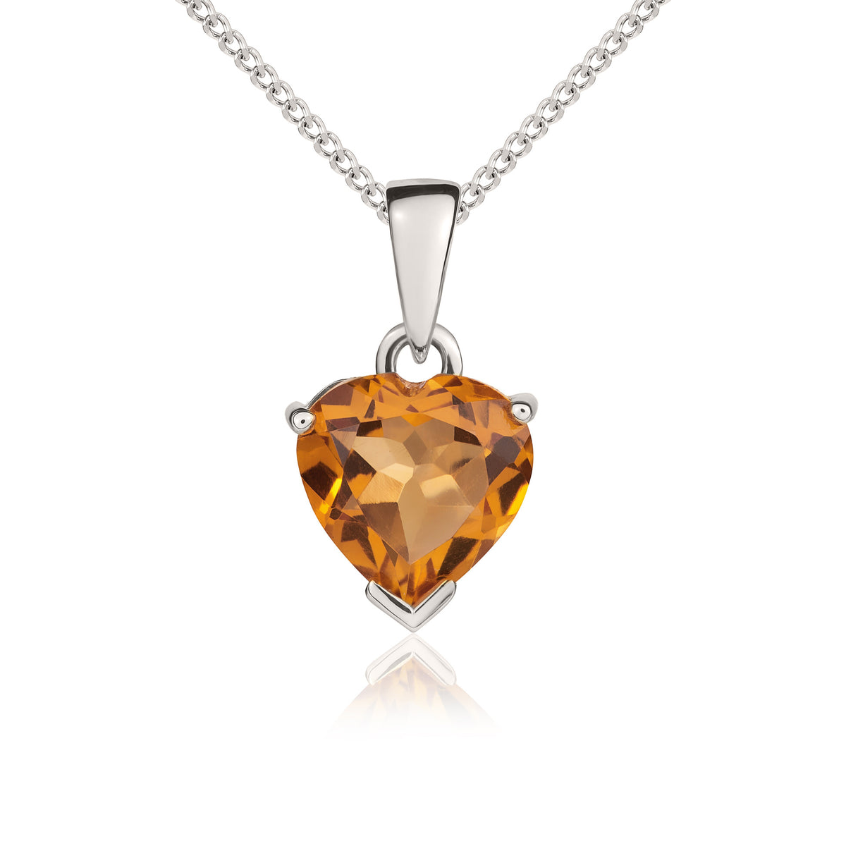 9CT WG 8MM HEART CITRINE CLAW PENDANT