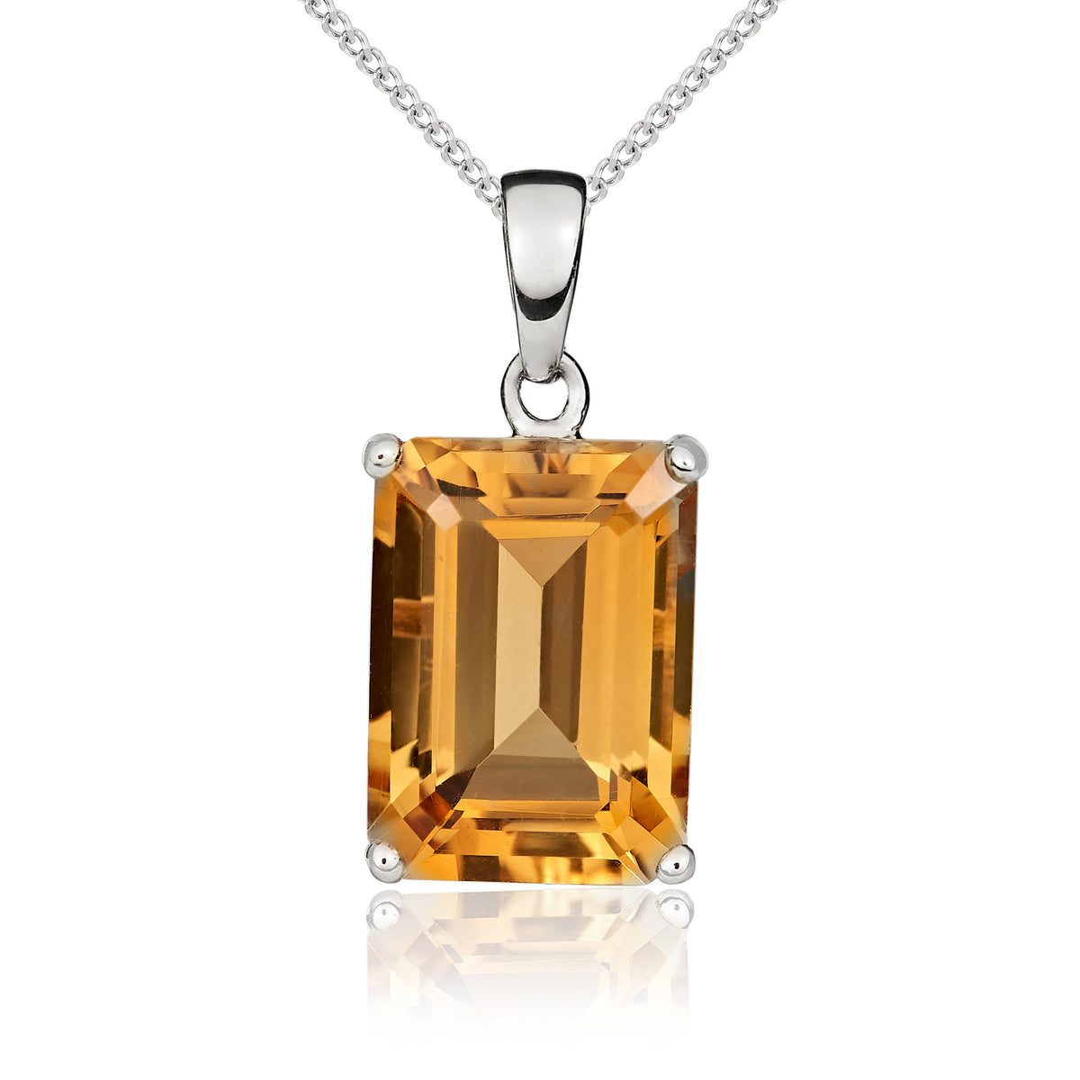 9CT WG 14X10MM OCTAGON CITRINE CLAW SET PENDANT
